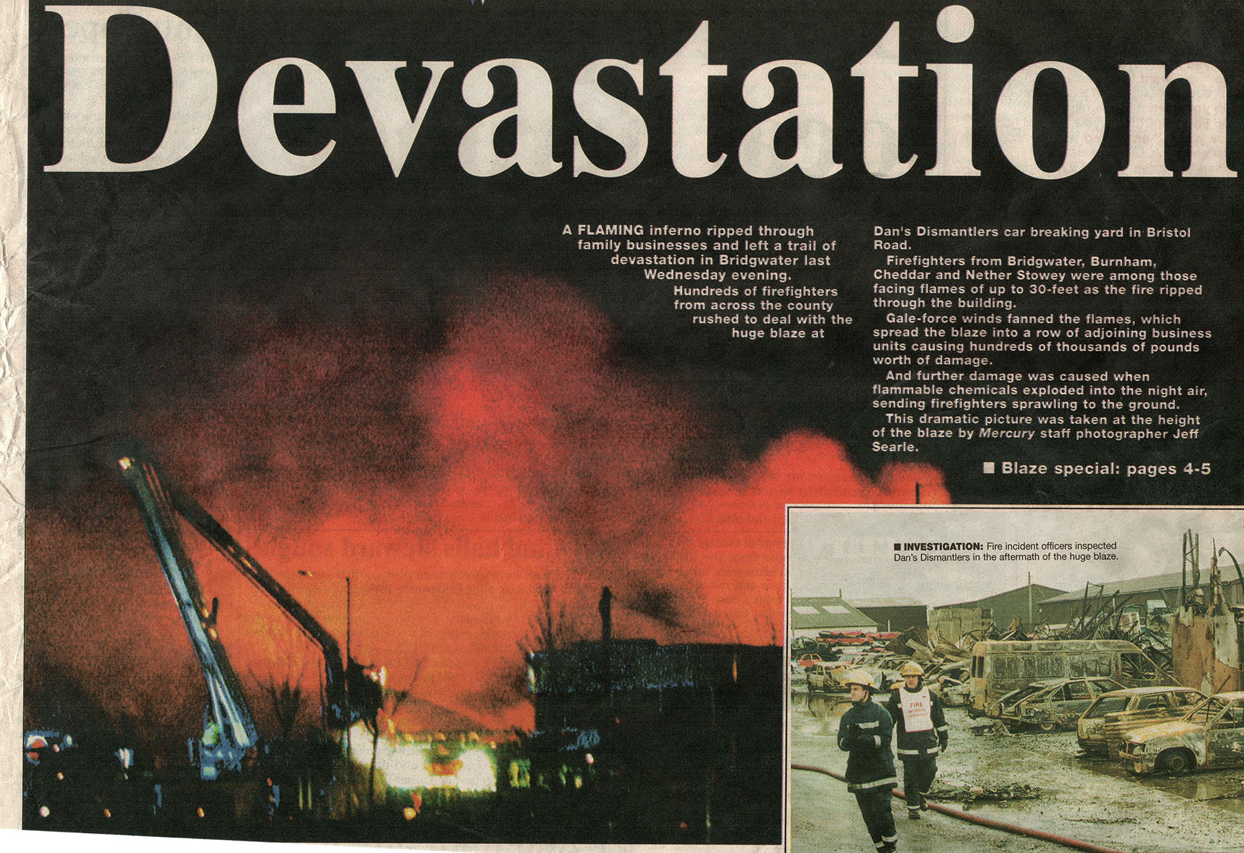 newspaper clipping about the wireworks estate fire