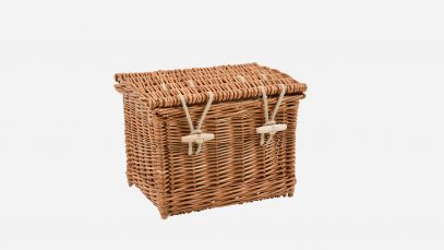 Woven willow ashes casket, rectangular in shape and buff in colour